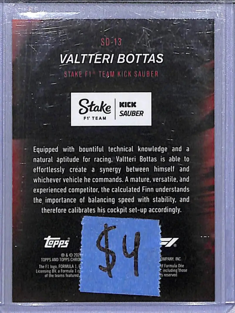 2024 Topps Chrome F1 Speed Demons #SD-13 Valtteri Bottas NM-MT - Racing Card Single
