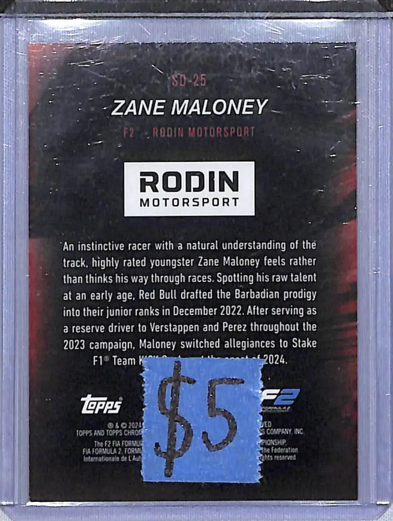 2024 Topps Chrome F1 Speed Demons #SD-25 Zane Maloney NM-MT - Racing Card Single