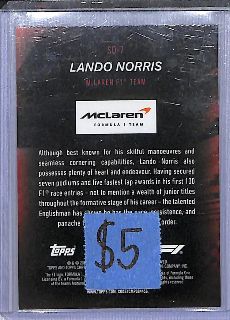 2024 Topps Chrome F1 Speed Demons #SD-7 Lando Norris NM-MT - Racing Card Single