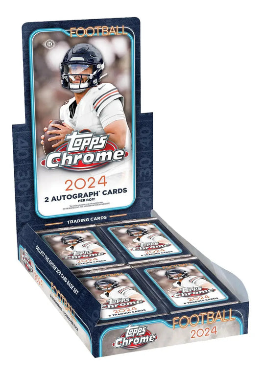 2024 Topps Chrome Football Hobby Box showcasing Topps Chrome football cards in a box