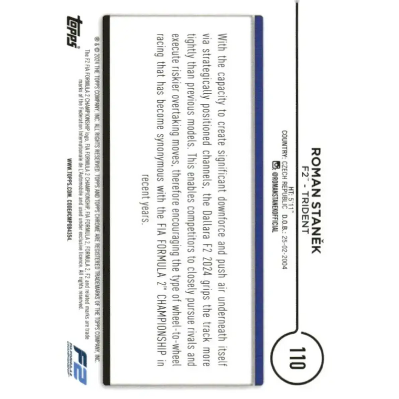 2024 Topps Chrome Formula 1 #110 Roman Stanek EX Excellent F2 - Trident Racing Card - Racing Card Single