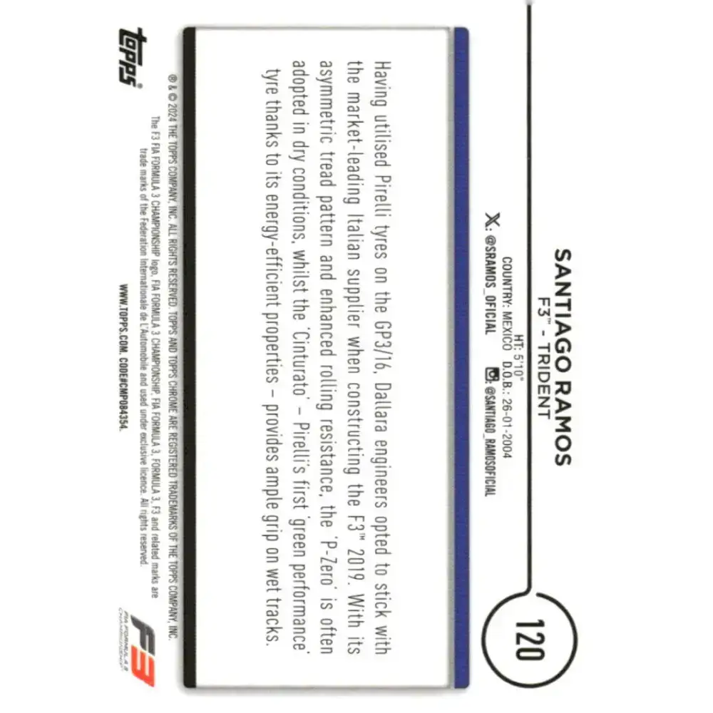 2024 Topps Chrome Formula 1 #120 Santiago Ramos EX Excellent F3 - Trident Racing Card - Racing Card Single