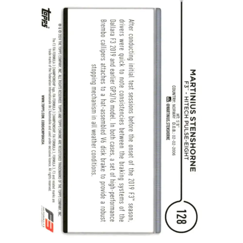 2024 Topps Chrome Formula 1 #128 Martinius Stenshorne NM-MT F3 - Hitech Pulse-Eight Racing Card - Racing Card Single