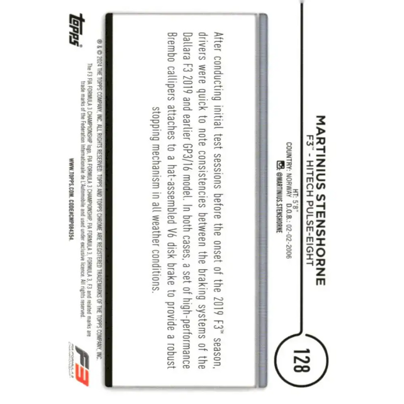 2024 Topps Chrome Formula 1 #128 Martinius Stenshorne NM-MT F3 - Hitech Pulse-Eight Racing Card - Racing Card Single
