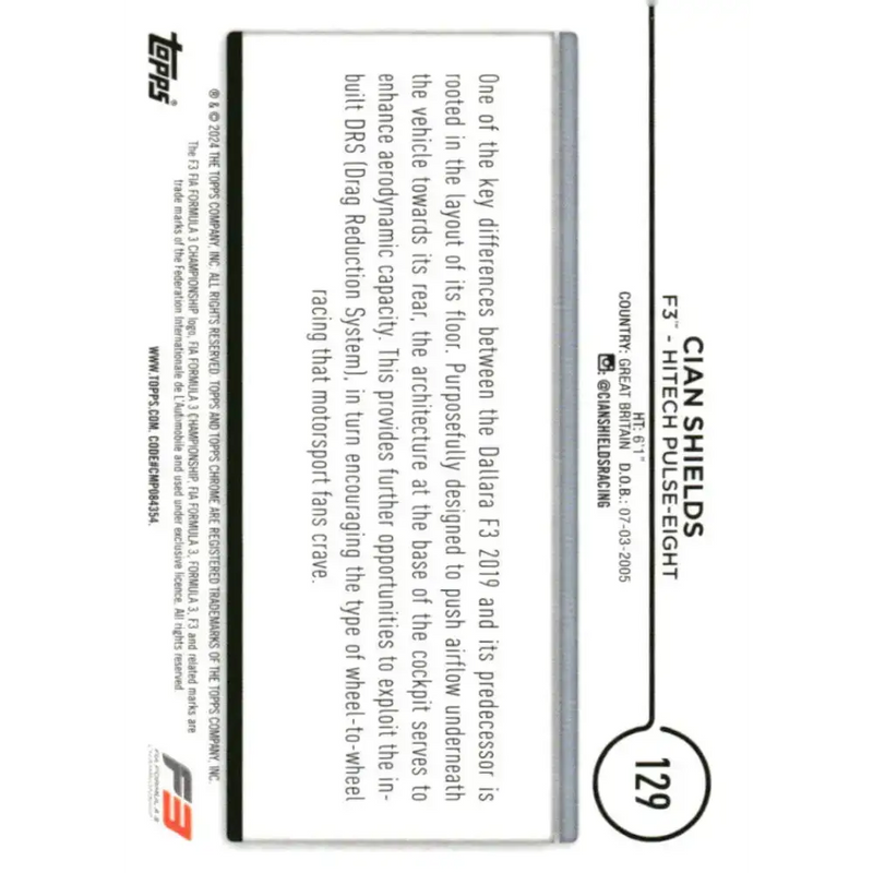 2024 Topps Chrome Formula 1 #129 Cian Shields EX Excellent F3 - Hitech Pulse-Eight Racing Card