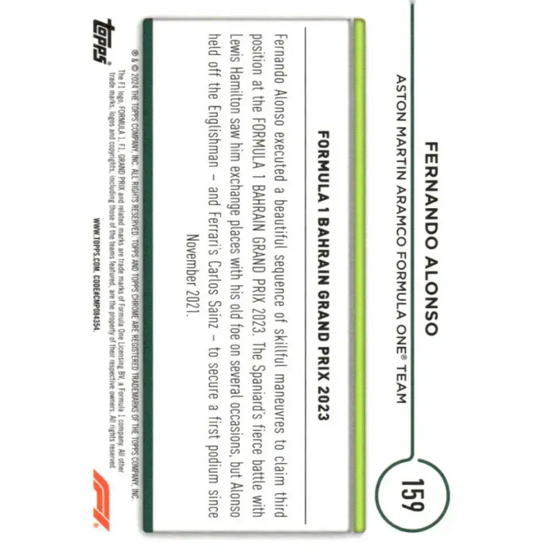 2024 Topps Chrome Formula 1 #159 Fernando Alonso NM-MT Aston Martin Aramco Formula One Team Racing Card - Racing Card