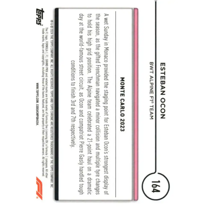 2024 Topps Chrome Formula 1 #164 Esteban Ocon EX Excellent BWT Alpine F1 Team Racing Card - Racing Card Single