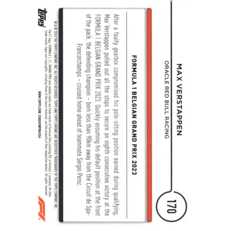 2024 Topps Chrome Formula 1 #170 Max Verstappen NM-MT Oracle Red Bull Racing Racing Card - Racing Card Single