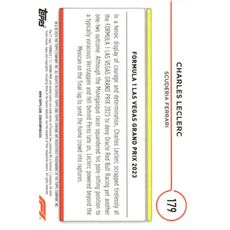 2024 Topps Chrome Formula 1 #179 Charles Leclerc NM-MT Scuderia Ferrari HP Racing Card - Racing Card Single