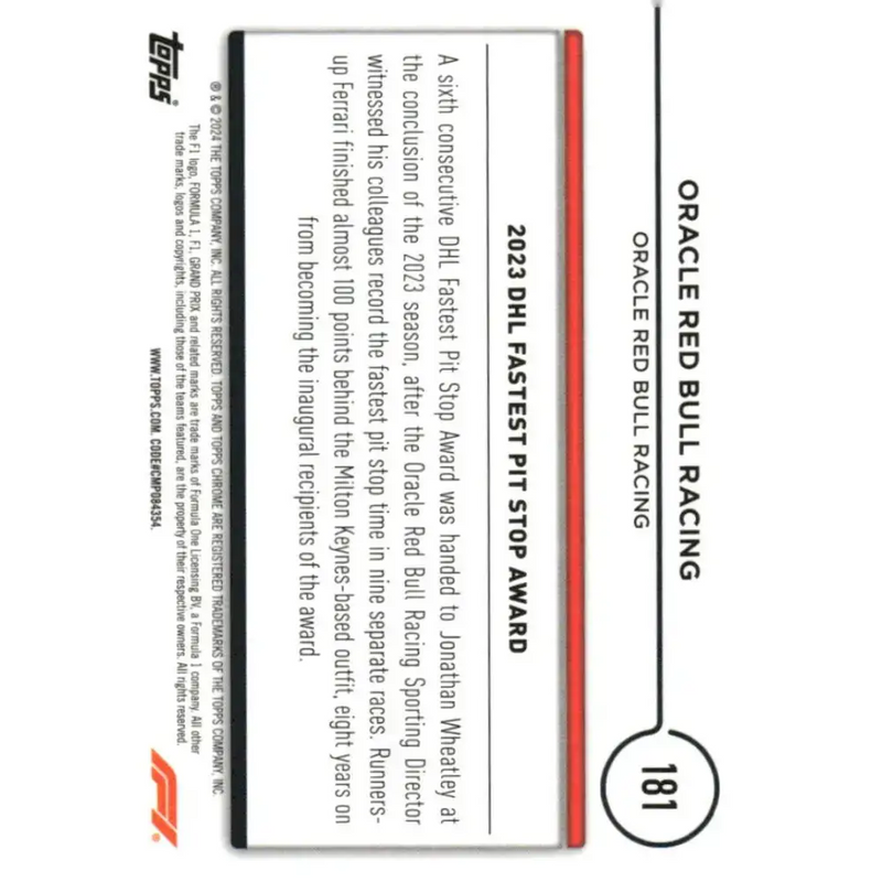 2024 Topps Chrome Formula 1 #181 Oracle Red Bull Racing NM-MT Oracle Red Bull Racing Racing Card - Racing Card Single