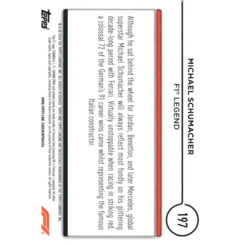 2024 Topps Chrome Formula 1 #197 Michael Schumacher NM-MT Legend Racing Card - Racing Card Single