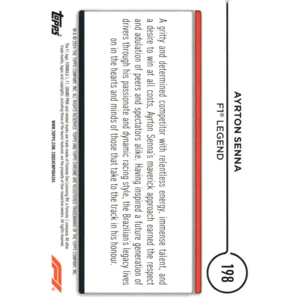 2024 Topps Chrome Formula 1 #198 Ayrton Senna EX Excellent Legend Racing Card - Racing Card Single