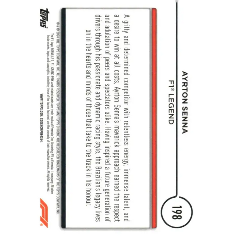 2024 Topps Chrome Formula 1 #198 Ayrton Senna EX Excellent Legend Racing Card - Racing Card Single