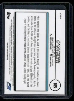 2024 Topps Chrome Formula Jak Crawford #105 Auto Racing - Racing Card Single