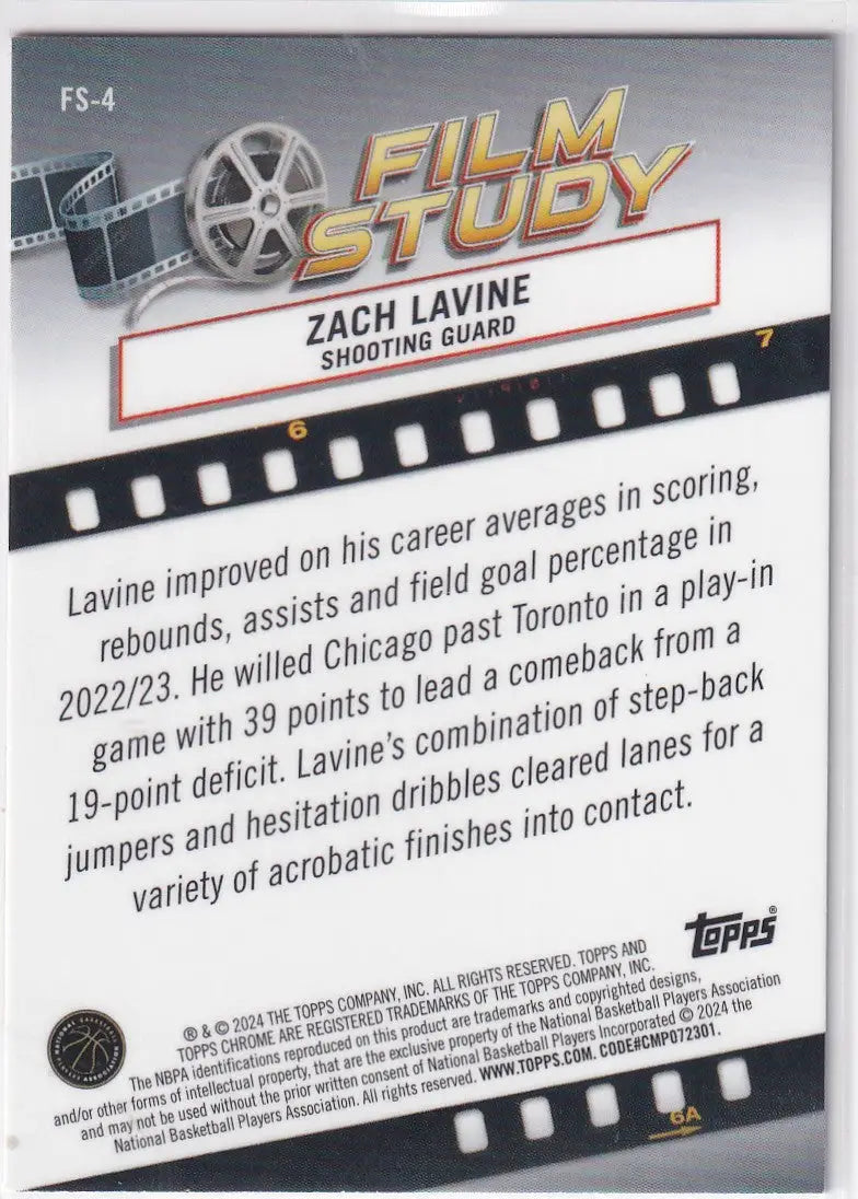 2024 TOPPS CHROME #FS-4 ZACH LAVINE FILM STUDY PINK- CHICAGO BULLS - Basketball Card Single