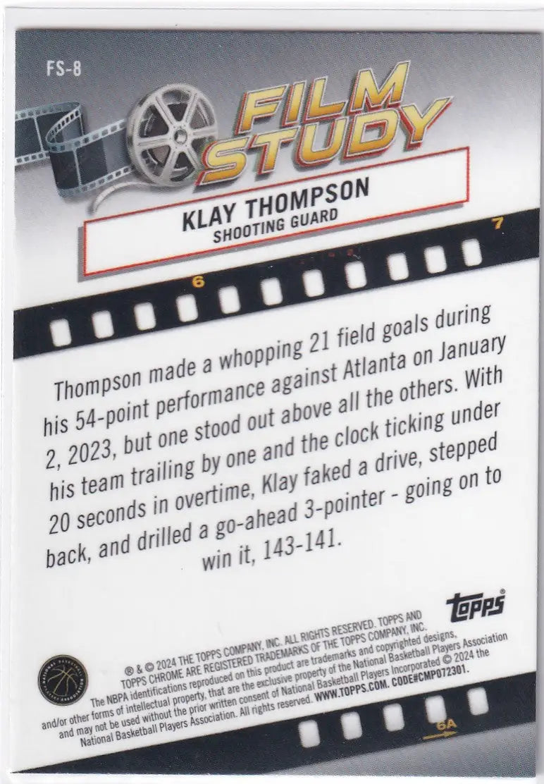 2024 TOPPS CHROME #FS-8 KLAY THOMPSON REFRACTOR- GOLDEN STATE WARRIORS