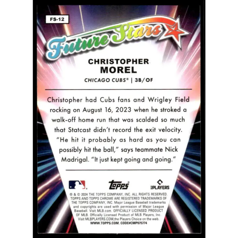 2024 Topps Chrome Future Stars Refractor #FS-12 Christopher Morel NM-MT Chicago Cubs Baseball Card - Baseball Card