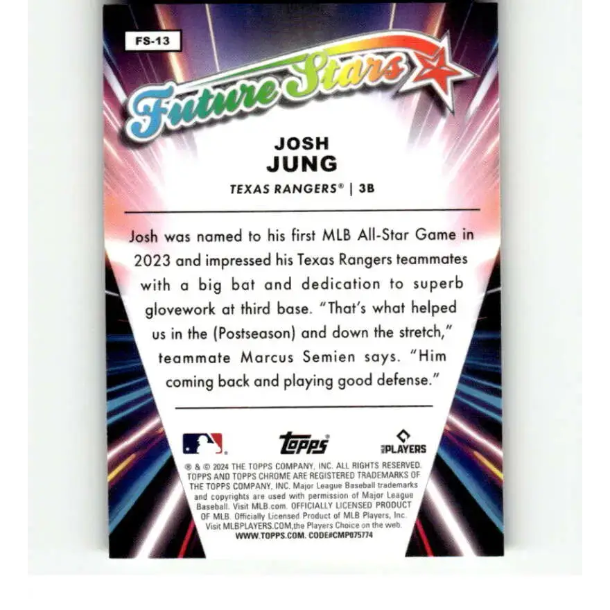 2024 Topps Chrome Future Stars Refractor #FS-13 Josh Jung NM-MT Texas Rangers Baseball Card - Baseball Card Single