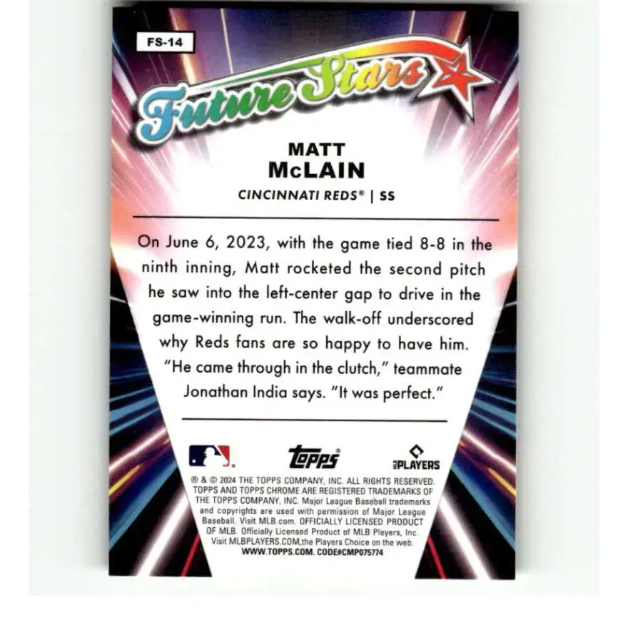 2024 Topps Chrome Future Stars Refractor #FS-14 Matt McLain NM-MT Cincinnati Reds Baseball Card