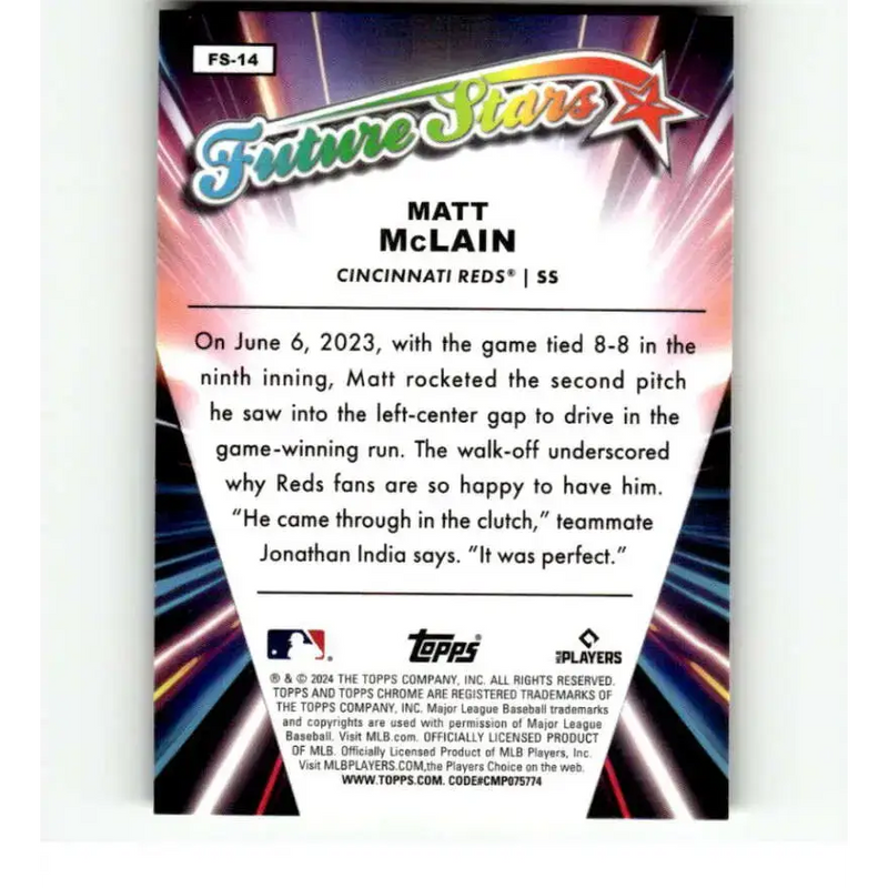 2024 Topps Chrome Future Stars Refractor #FS-14 Matt McLain NM-MT Cincinnati Reds Baseball Card - Baseball Card Single
