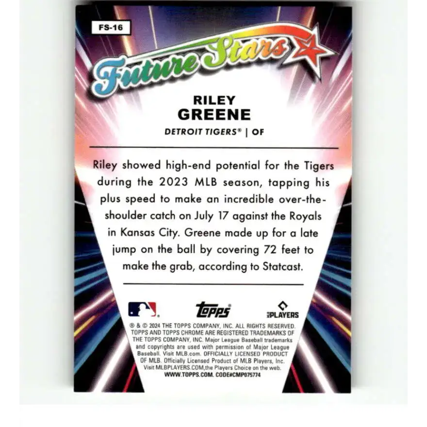 2024 Topps Chrome Future Stars Refractor #FS-16 Riley Greene NM-MT Detroit Tigers Baseball Card - Baseball Card Single