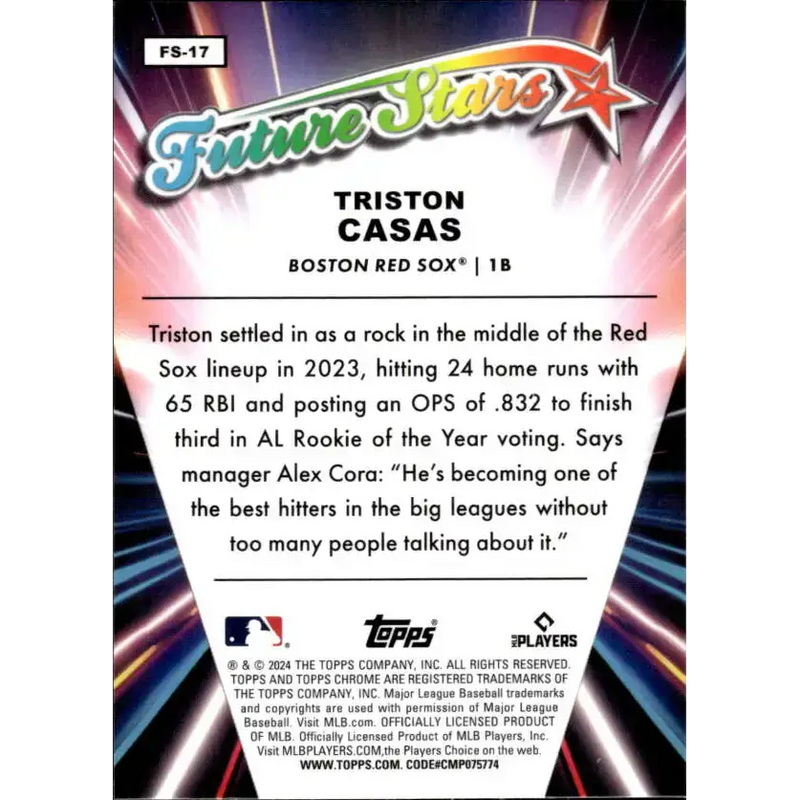 2024 Topps Chrome Future Stars Refractor #FS-17 Triston Casas NM-MT Boston Red Sox Baseball Card - Baseball Card Single