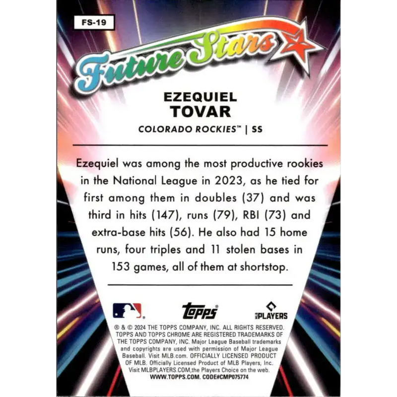 2024 Topps Chrome Future Stars Refractor #FS-19 Ezequiel Tovar NM-MT Colorado Rockies Baseball Card - Baseball Card