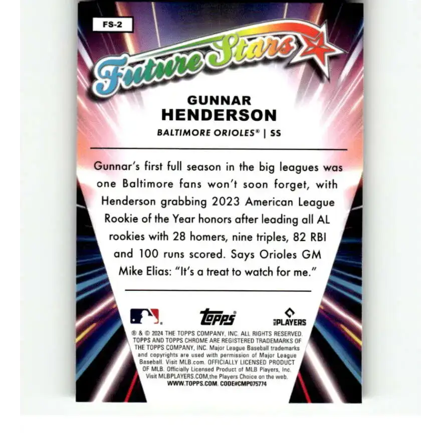 2024 Topps Chrome Future Stars Refractor #FS-2 Gunnar Henderson NM-MT Baltimore Orioles Baseball Card - Baseball Card