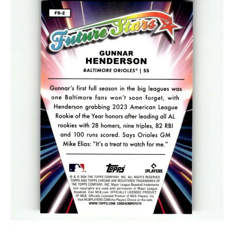 2024 Topps Chrome Future Stars Refractor #FS-2 Gunnar Henderson NM-MT Baltimore Orioles Baseball Card - Baseball Card