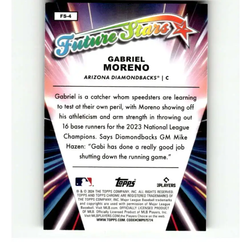 2024 Topps Chrome Future Stars Refractor #FS-4 Gabriel Moreno NM-MT Arizona Diamondbacks Baseball Card - Baseball Card