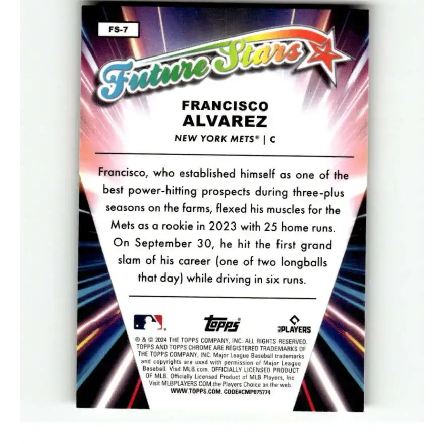 2024 Topps Chrome Future Stars Refractor #FS-7 Francisco Alvarez NM-MT New York Mets Baseball Card - Baseball Card