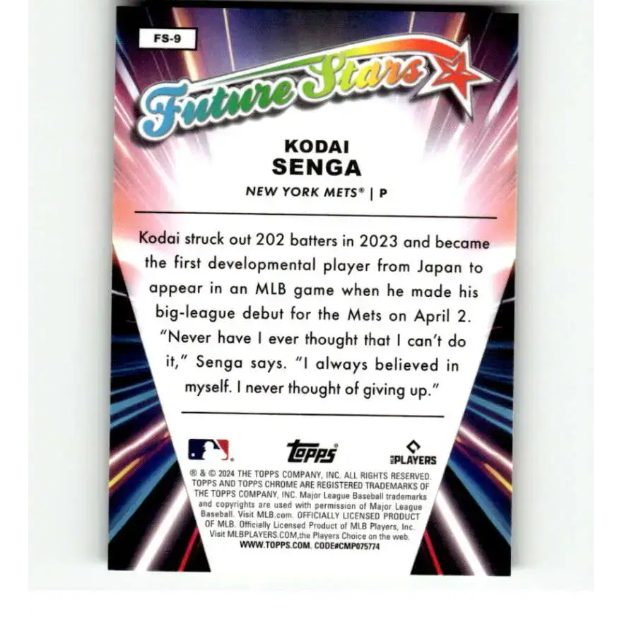 2024 Topps Chrome Future Stars Refractor #FS-9 Kodai Senga NM-MT New York Mets Baseball Card - Baseball Card Single