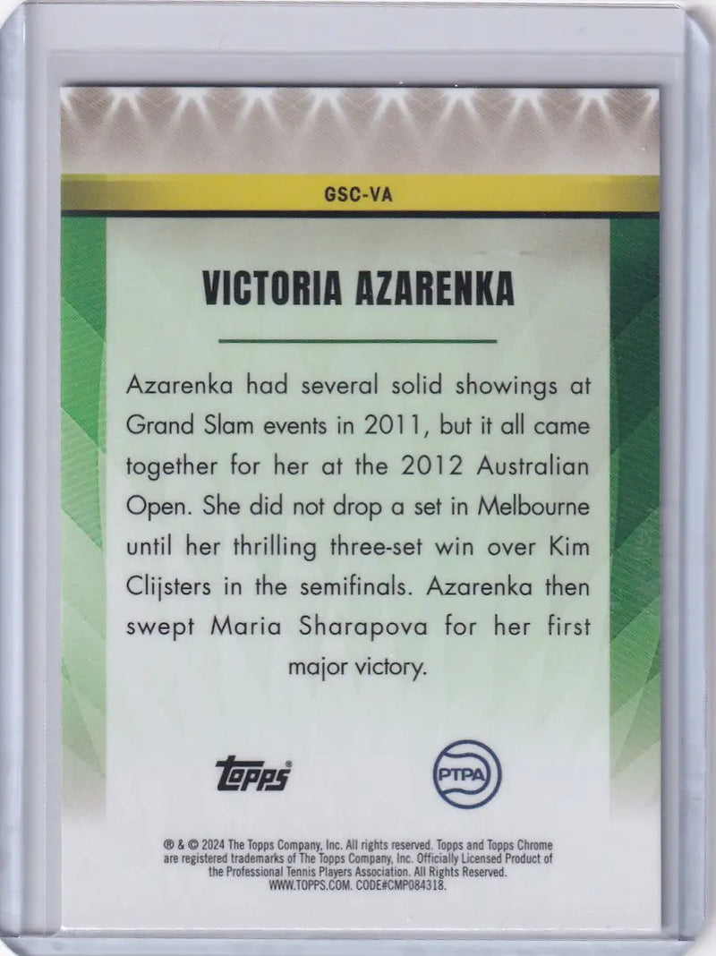 Tennis trading card of Victoria Azarenka from 2024 Topps Chrome Grand Slam Champions