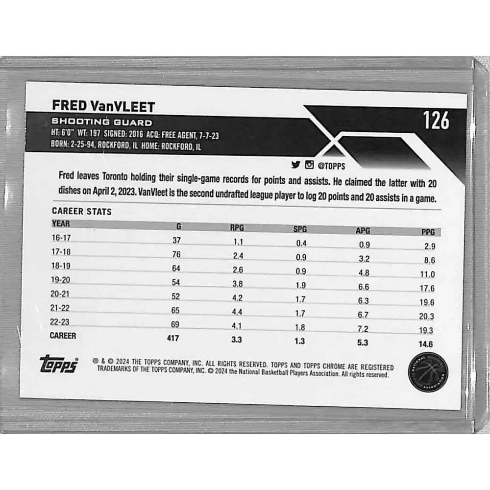 2024 Topps Chrome Green Logo Refractor #126 Fred VanVleet NM-MT Houston Rockets - Basketball Card Single