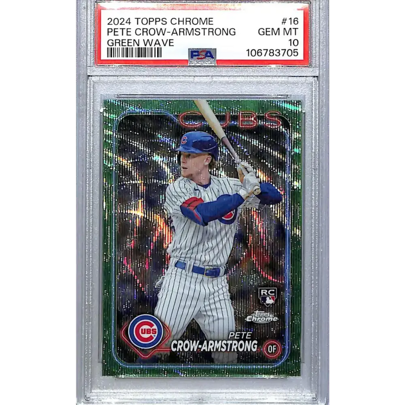 2024 Topps Chrome Green Wave #16 Pete Crow-Armstrong PSA 10 GEM MINT RC Rookie 20/99 Chicago Cubs - Baseball Card Single
