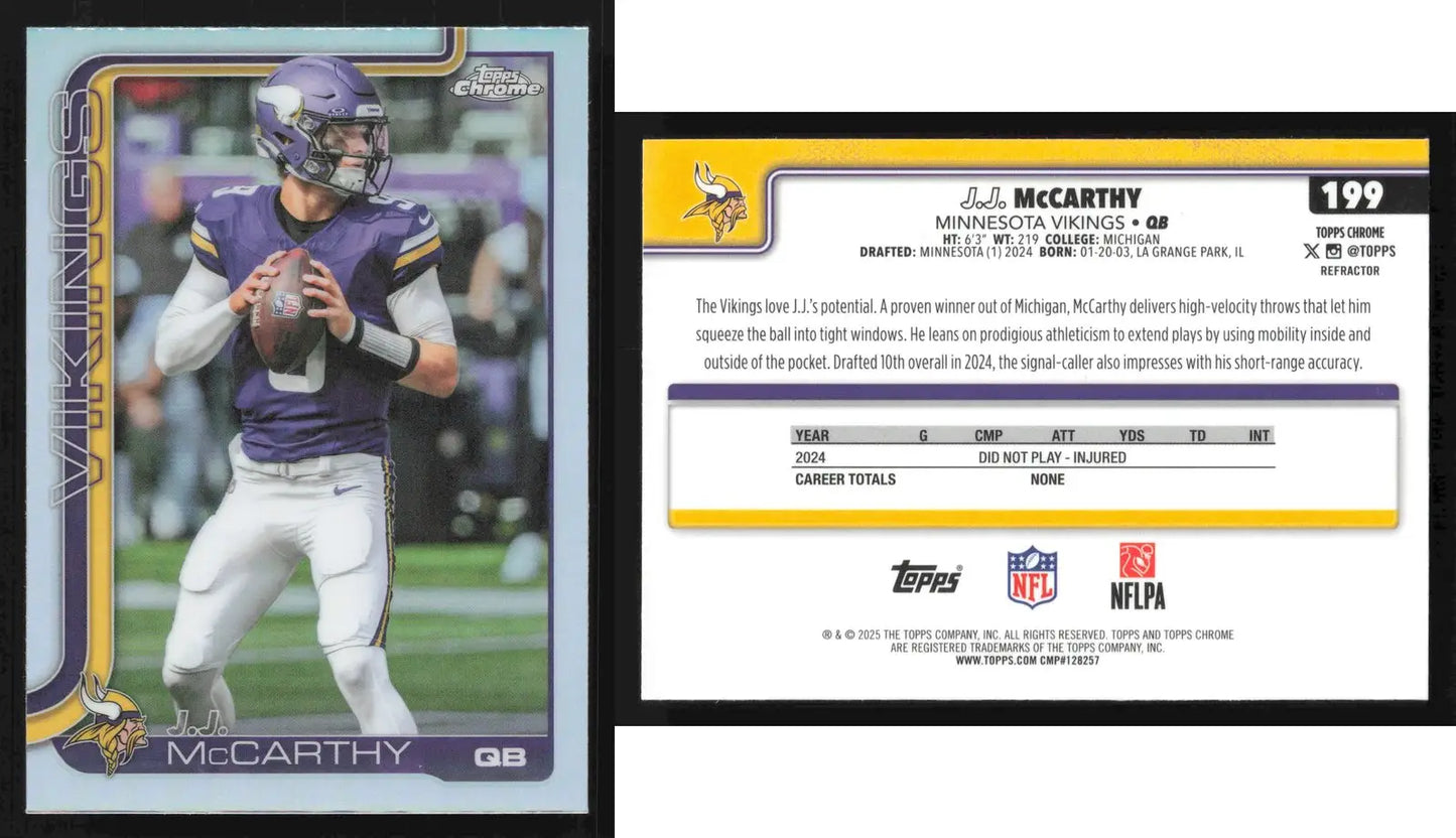 2024 Topps Chrome J.J. MCCARTHY #199 Refractor Minnesota Vikings - Football Card Single