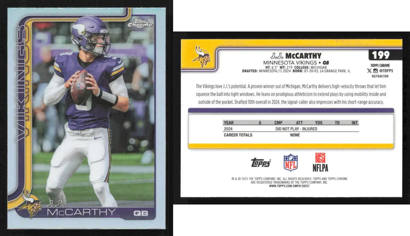 2024 Topps Chrome J.J. MCCARTHY #199 Refractor Minnesota Vikings - Football Card Single