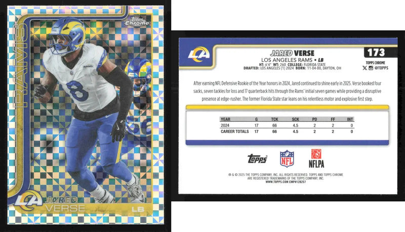 2024 Topps Chrome JARED VERSE #173 X-Fractor Los Angeles Rams - Football Card Single