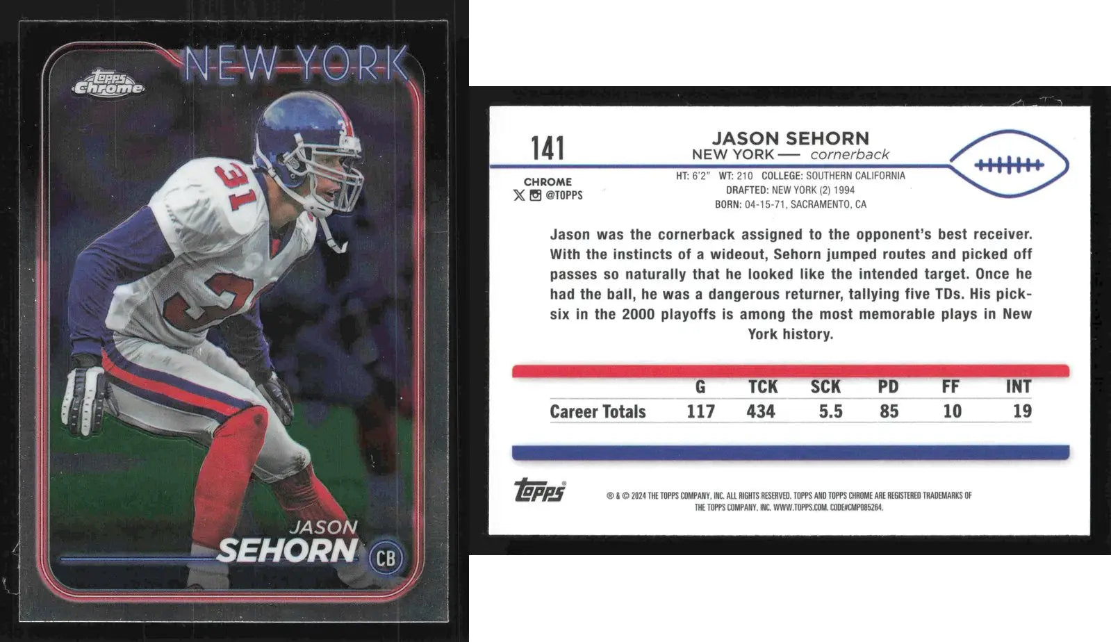 2024 Topps Chrome JASON SEHORN #141 New York Giants - Football Card Single
