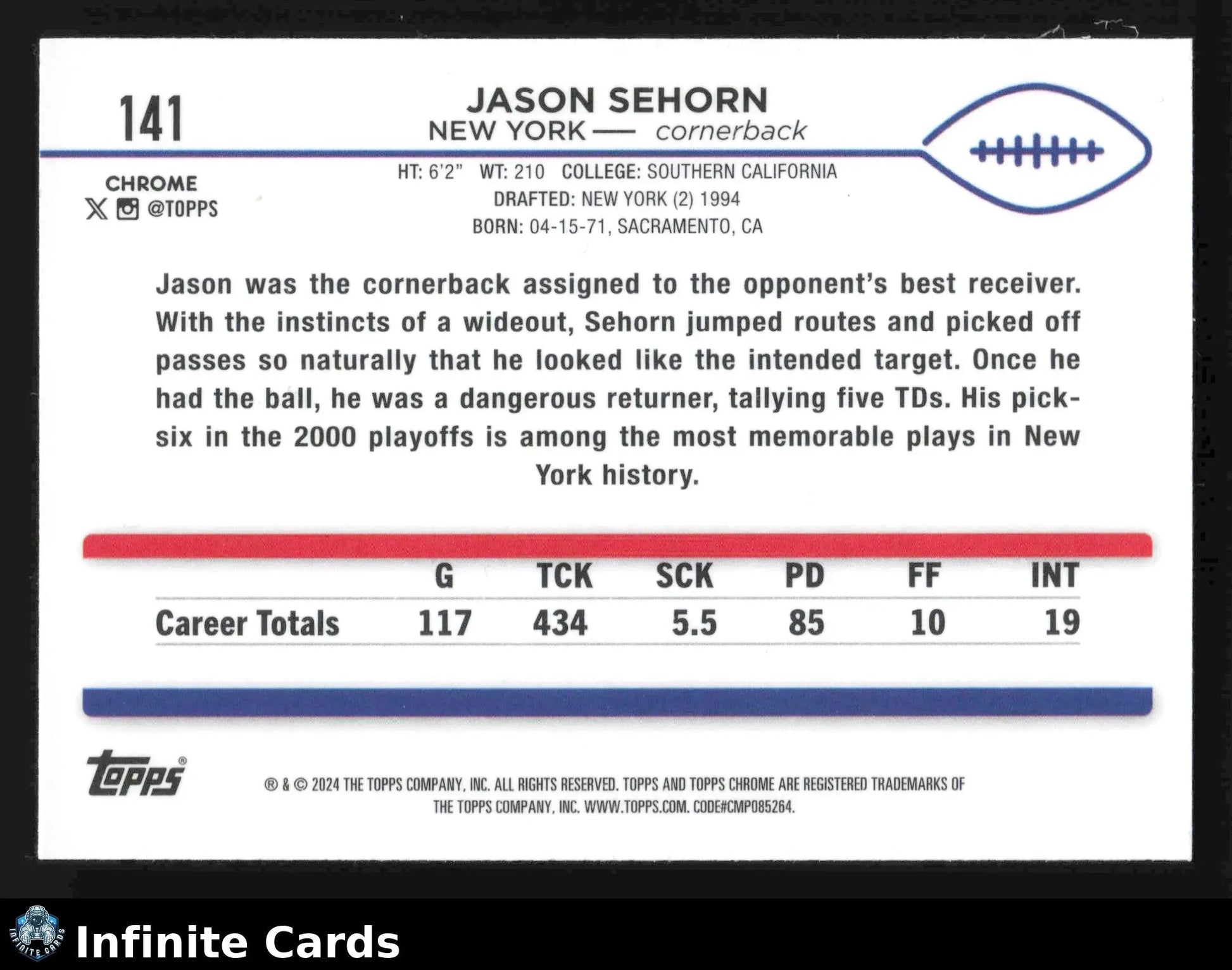 2024 Topps Chrome JASON SEHORN #141 New York Giants - Football Card Single