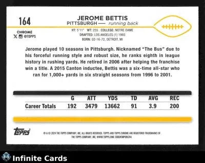 2024 Topps Chrome JEROME BETTIS #164 X-Fractor Pittsburgh Steelers HOF - Football Card Single