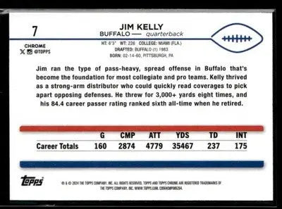 2024 Topps Chrome Jim Kelly #7 Buffalo Bills