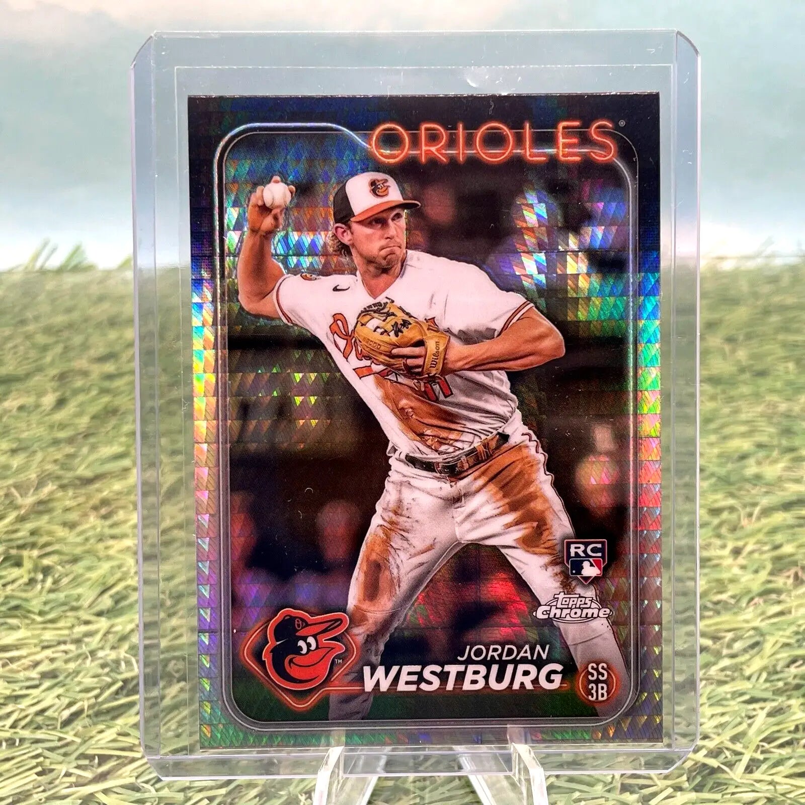 Jordan Westburg baseball card from 2024 Topps Chrome Prism Refractor Rookie #277 Orioles