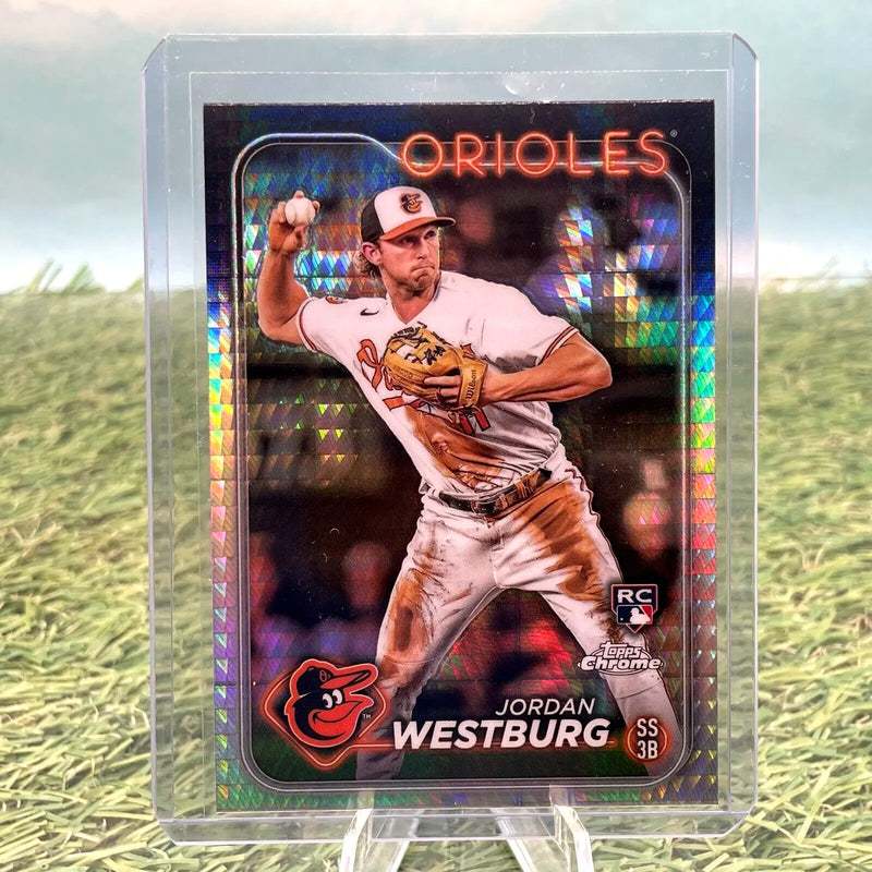 Jordan Westburg baseball card from 2024 Topps Chrome Prism Refractor Rookie #277 Orioles
