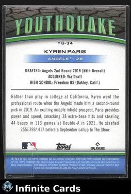 2024 Topps Chrome KYREN PARIS #YQ-34 Youthquake Green Refr /99 Angels RC