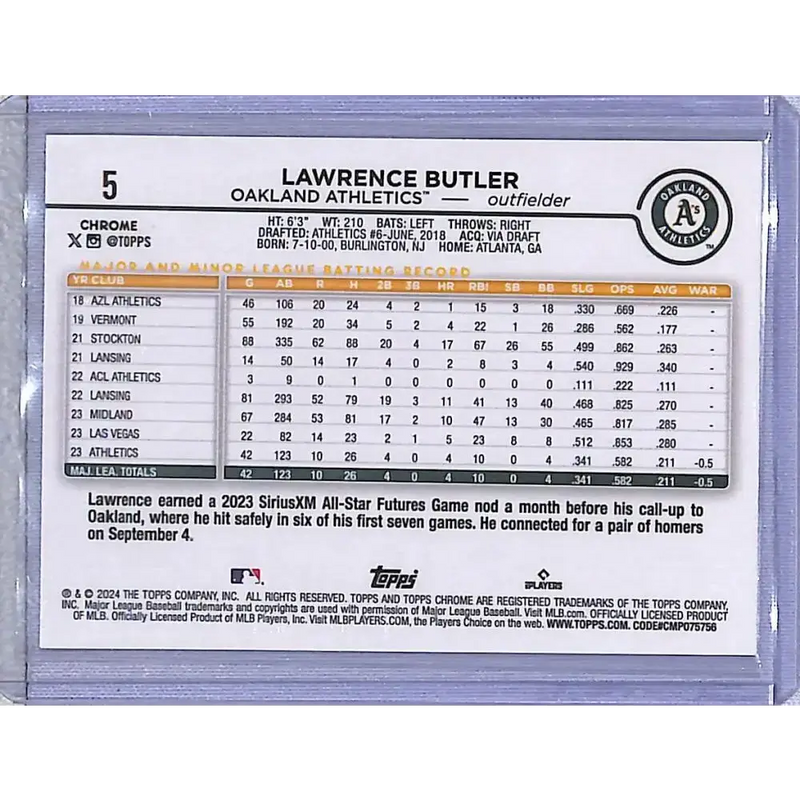 2024 Topps Chrome Lightboard Logo #5 Lawrence Butler NM-MT Oakland Athletics - Baseball Card Single