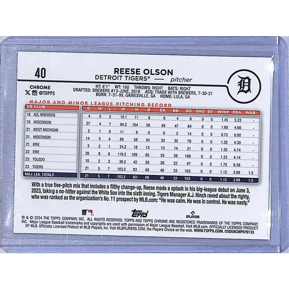 2024 Topps Chrome Logofractor #40 Reese Olson NM-MT Detroit Tigers - Baseball Card Single