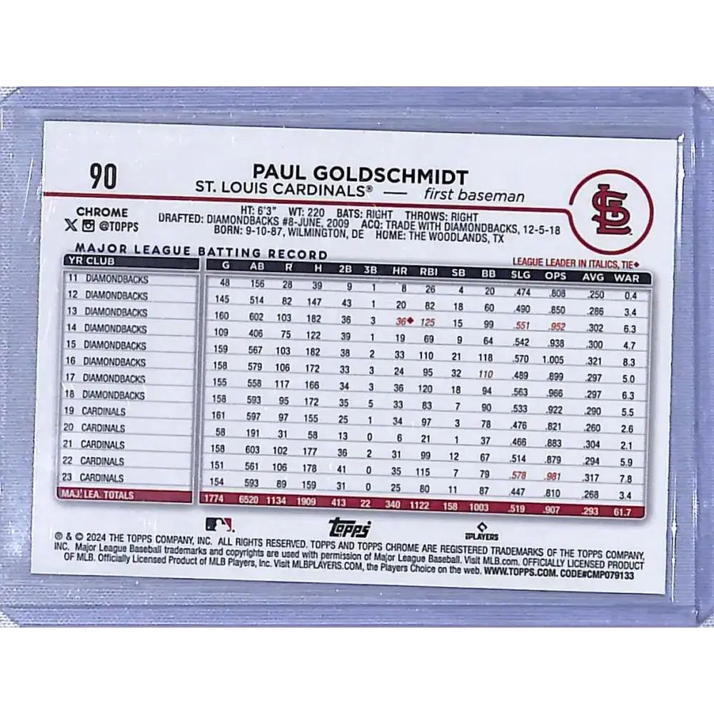2024 Topps Chrome Logofractor Edition Refractor #90 Paul Goldschmidt NM-MT - Baseball Card Single
