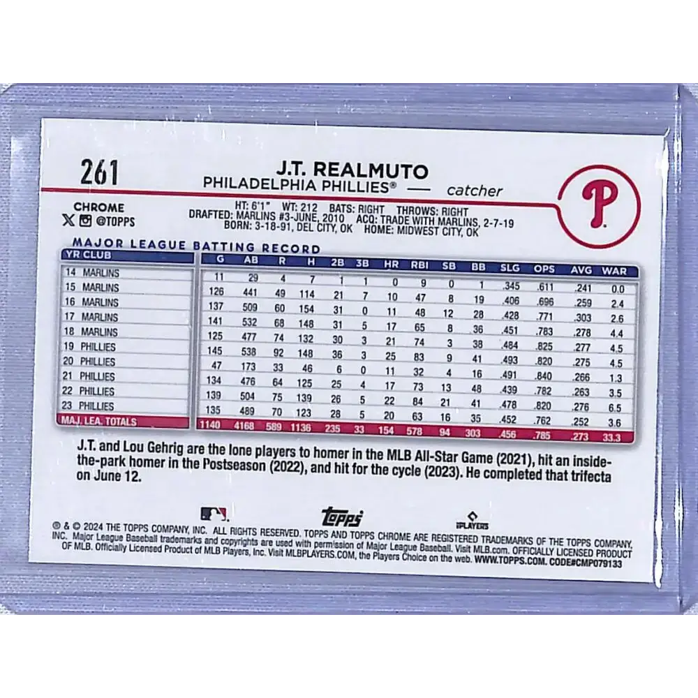 2024 Topps Chrome Logofractor Refractor #261 J.T. Realmuto NM-MT - Baseball Card Single