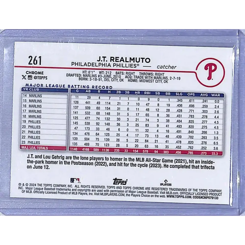 2024 Topps Chrome Logofractor Refractor #261 J.T. Realmuto NM-MT - Baseball Card Single